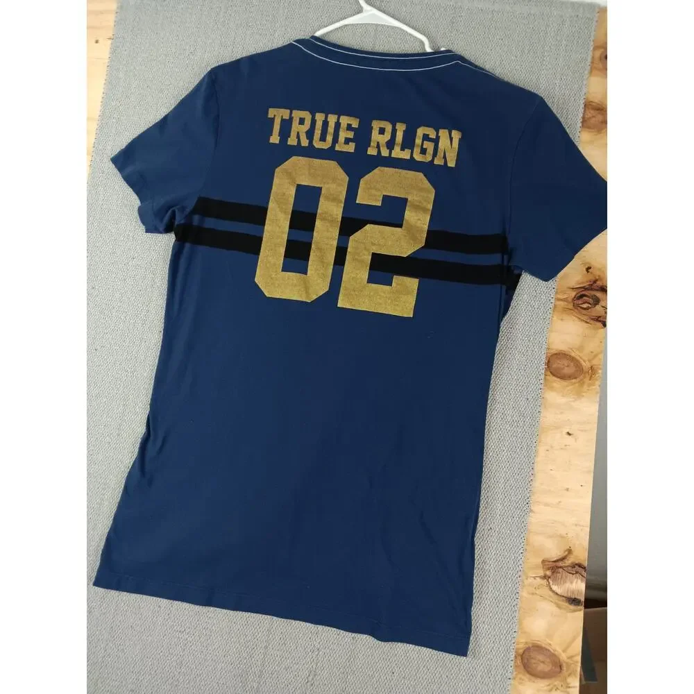 True Religion Broshoe Tee Mens 2XL Blue Horseshoe‎ Street Crew Neck 02 Slim Tall